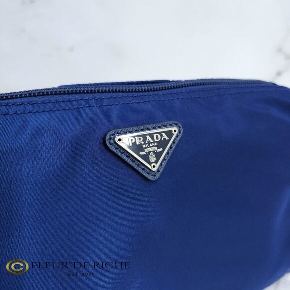 Prada Necessaire Tessuto Nylon Medium Toiletry Clutch Case Blue Bleuette 1NA012 - Picture 6 of 11